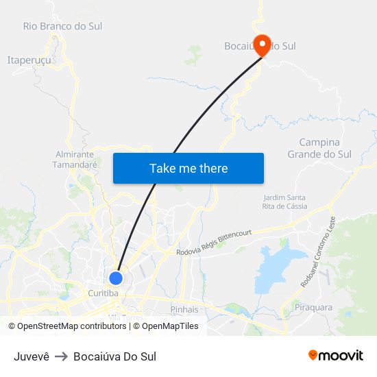 Juvevê to Bocaiúva Do Sul map