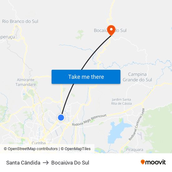 Santa Cândida to Bocaiúva Do Sul map