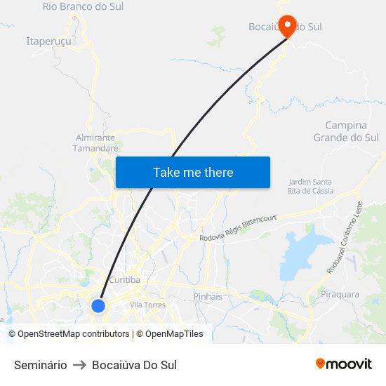 Seminário to Bocaiúva Do Sul map