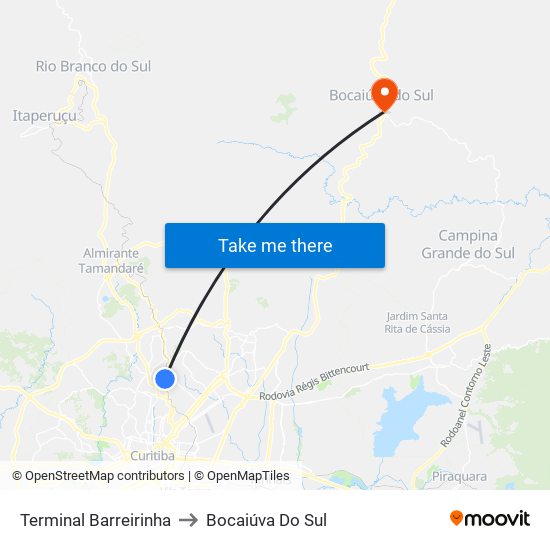 Terminal Barreirinha to Bocaiúva Do Sul map