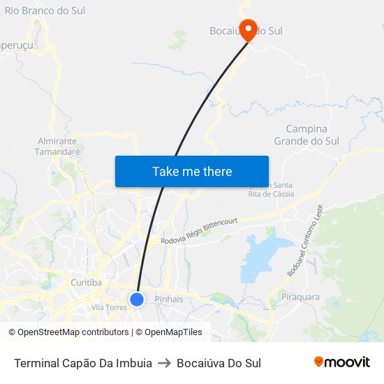 Terminal Capão Da Imbuia to Bocaiúva Do Sul map