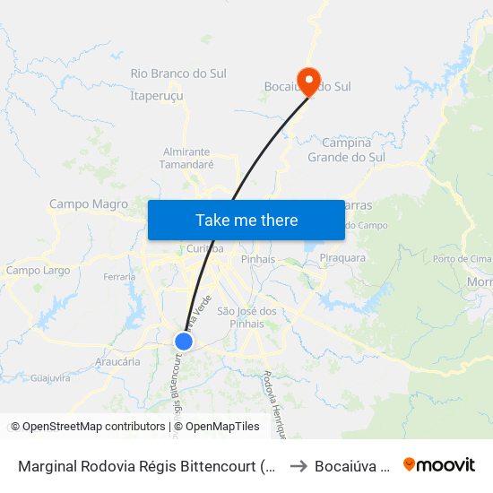 Marginal Rodovia Régis Bittencourt (Br 116) - Ceasa to Bocaiúva Do Sul map