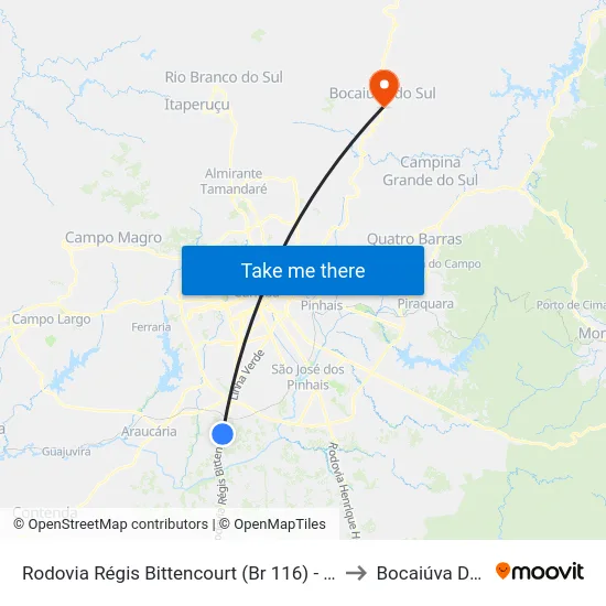 Rodovia Régis Bittencourt (Br 116) - Passarela to Bocaiúva Do Sul map