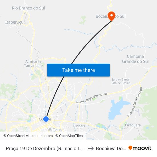 Praça 19 De Dezembro (R. Inácio Lustosa) to Bocaiúva Do Sul map