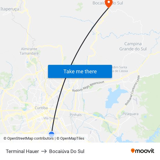 Terminal Hauer to Bocaiúva Do Sul map