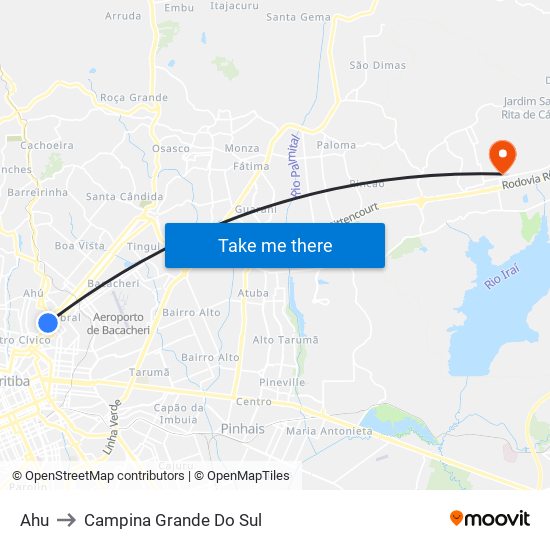 Ahu to Campina Grande Do Sul map