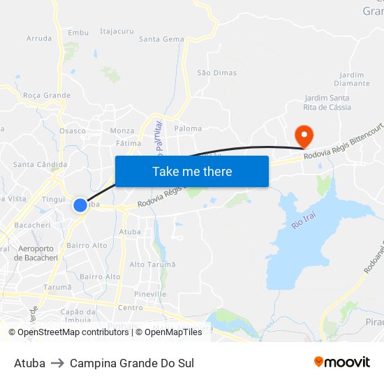 Atuba to Campina Grande Do Sul map