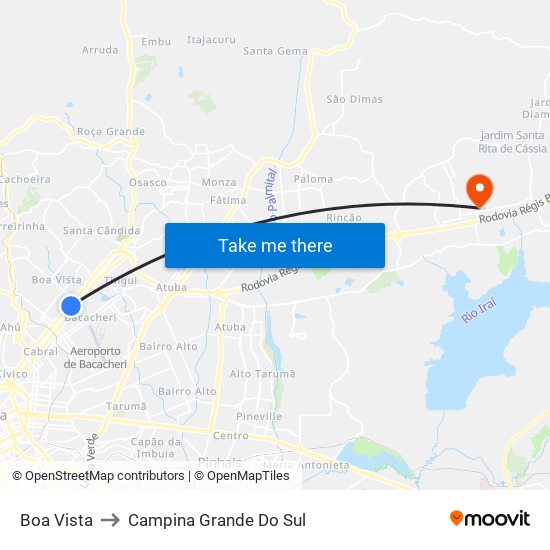 Boa Vista to Campina Grande Do Sul map