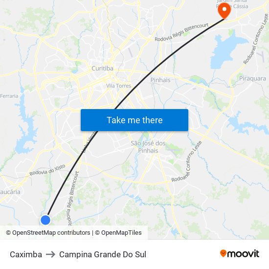 Caximba to Campina Grande Do Sul map