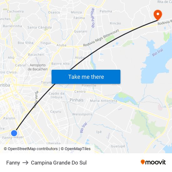 Fanny to Campina Grande Do Sul map