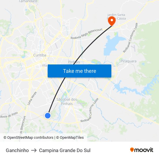 Ganchinho to Campina Grande Do Sul map