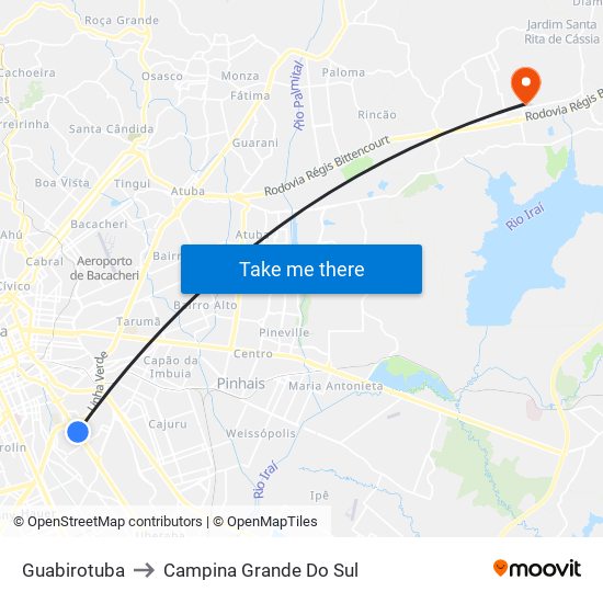 Guabirotuba to Campina Grande Do Sul map