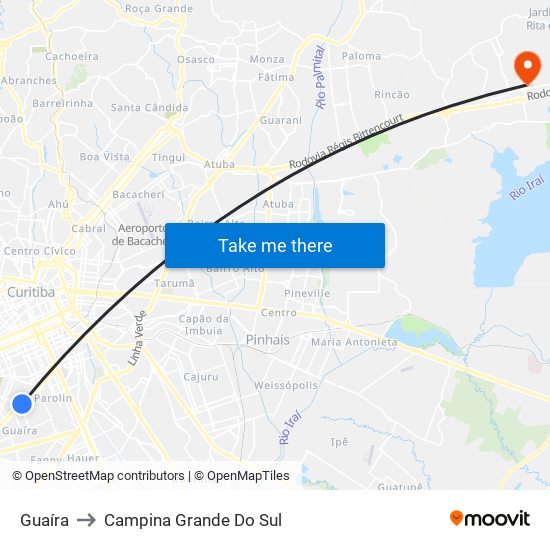 Guaíra to Campina Grande Do Sul map