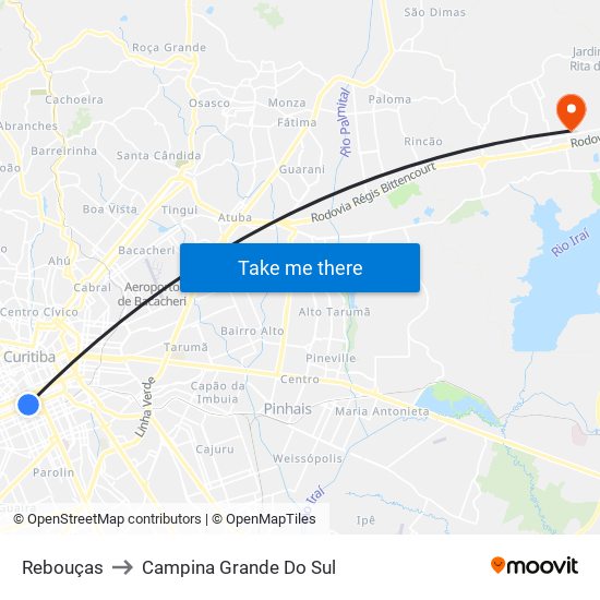 Rebouças to Campina Grande Do Sul map