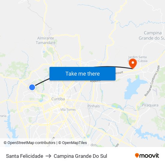 Santa Felicidade to Campina Grande Do Sul map