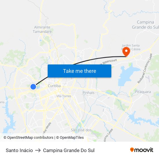 Santo Inácio to Campina Grande Do Sul map