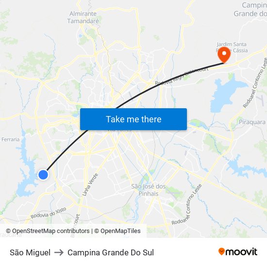 São Miguel to Campina Grande Do Sul map
