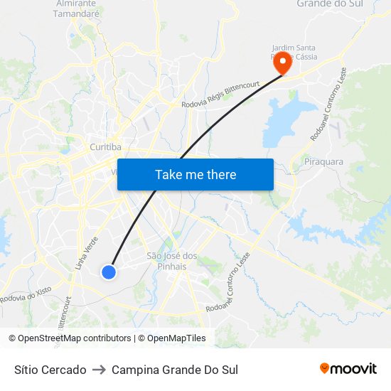 Sítio Cercado to Campina Grande Do Sul map