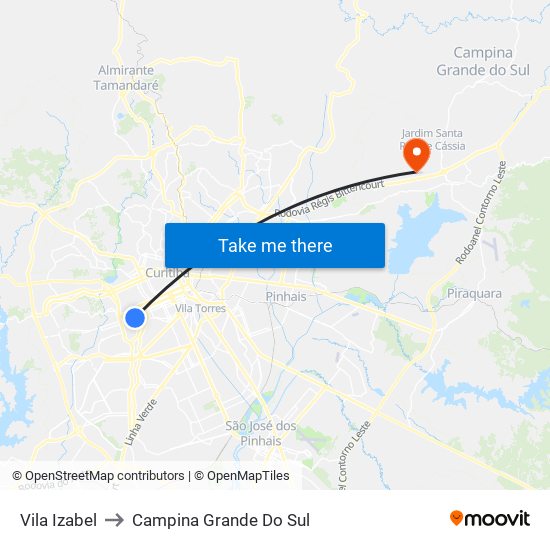 Vila Izabel to Campina Grande Do Sul map