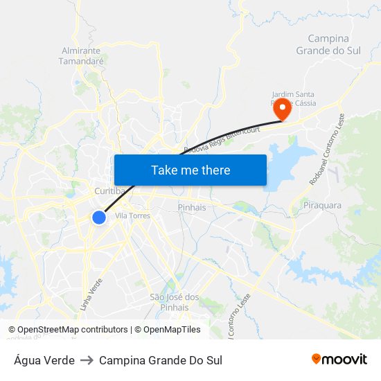 Água Verde to Campina Grande Do Sul map