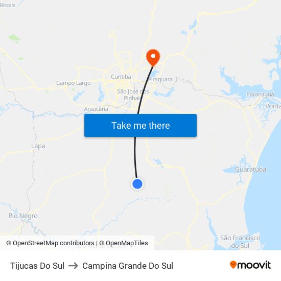 Tijucas Do Sul to Campina Grande Do Sul map