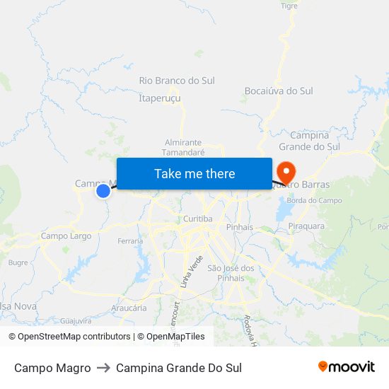 Campo Magro to Campina Grande Do Sul map