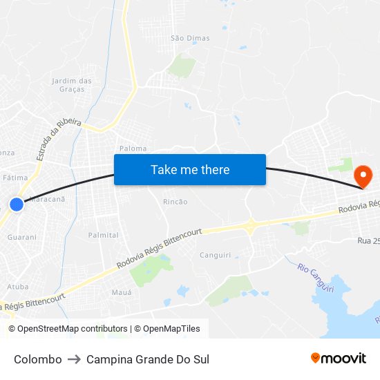 Colombo to Campina Grande Do Sul map