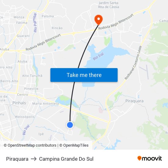 Piraquara to Campina Grande Do Sul map