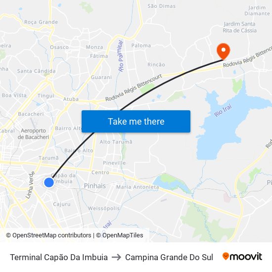 Terminal Capão Da Imbuia to Campina Grande Do Sul map