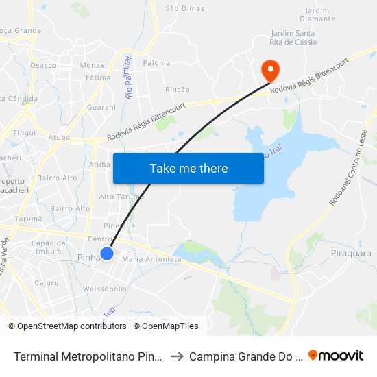 Terminal Metropolitano Pinhais to Campina Grande Do Sul map