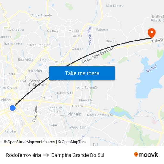 Rodoferroviária to Campina Grande Do Sul map