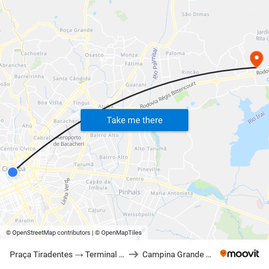 Praça Tiradentes → Terminal Pinhais to Campina Grande Do Sul map