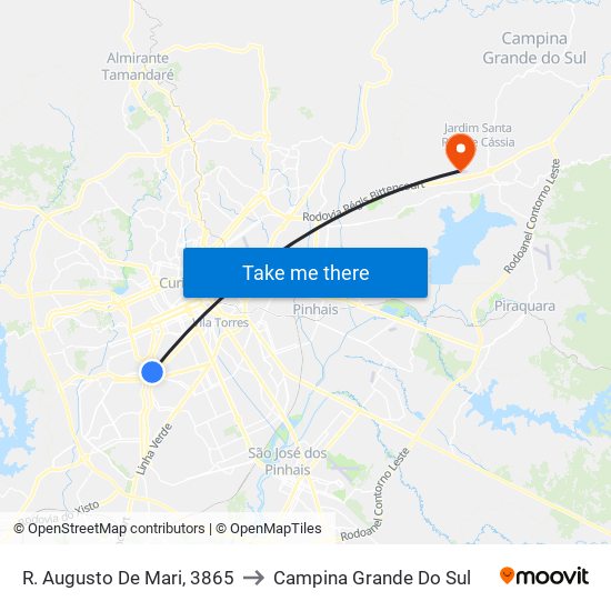 R. Augusto De Mari, 3865 to Campina Grande Do Sul map