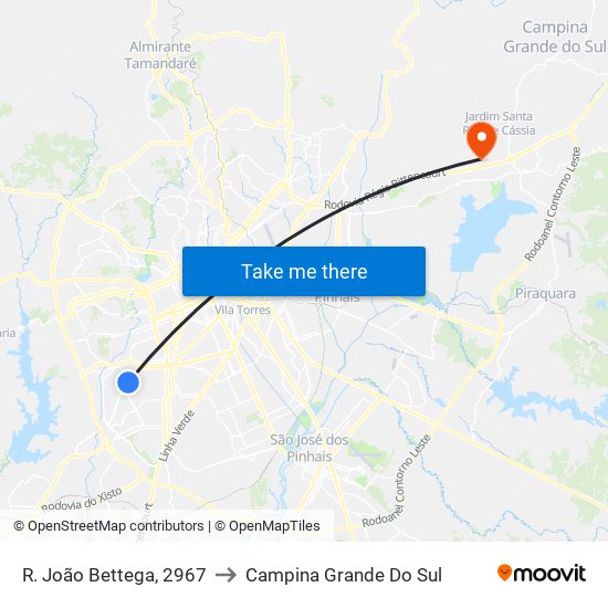 R. João Bettega, 2967 to Campina Grande Do Sul map