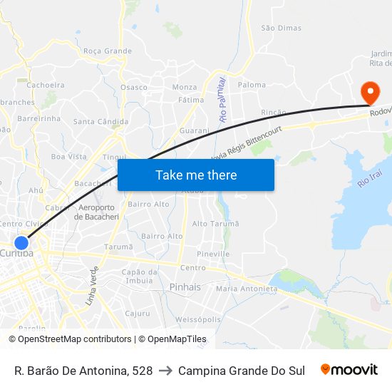 R. Barão De Antonina, 528 to Campina Grande Do Sul map