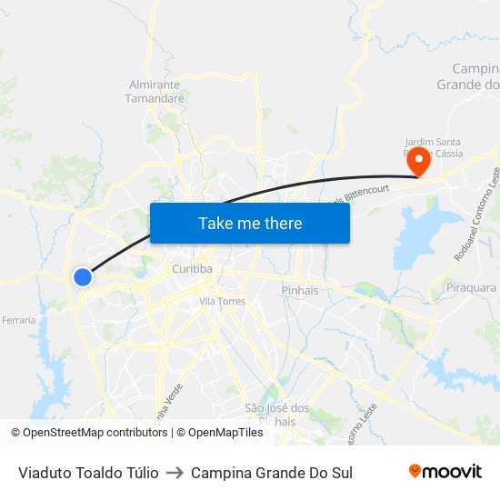 Viaduto Toaldo Túlio to Campina Grande Do Sul map