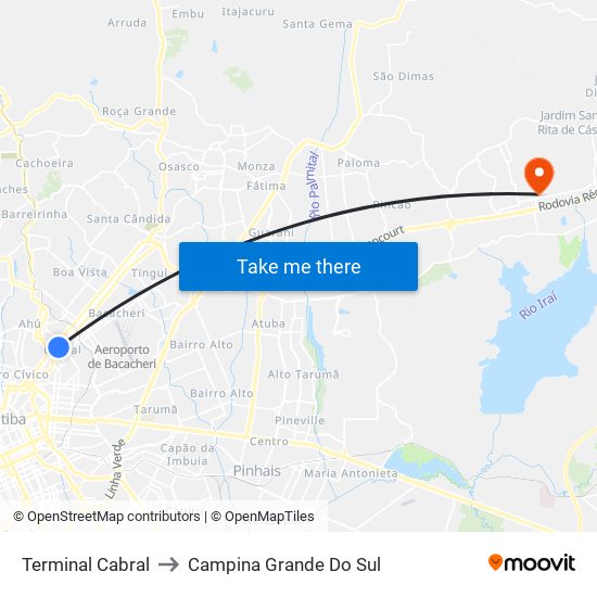 Terminal Cabral to Campina Grande Do Sul map