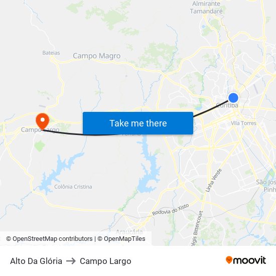 Alto Da Glória to Campo Largo map