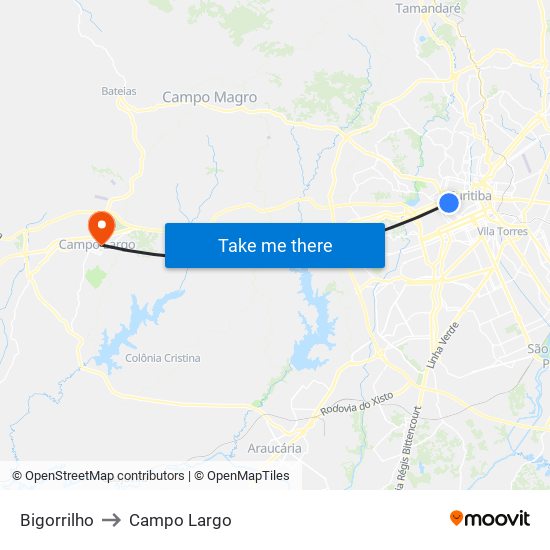 Bigorrilho to Campo Largo map