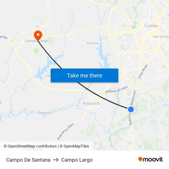 Campo De Santana to Campo Largo map