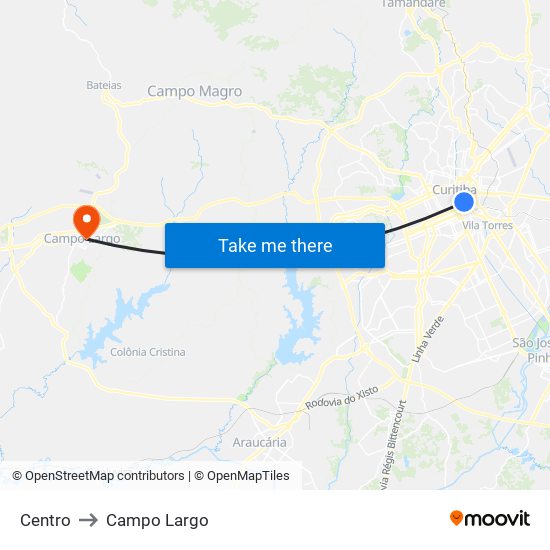Centro to Campo Largo map