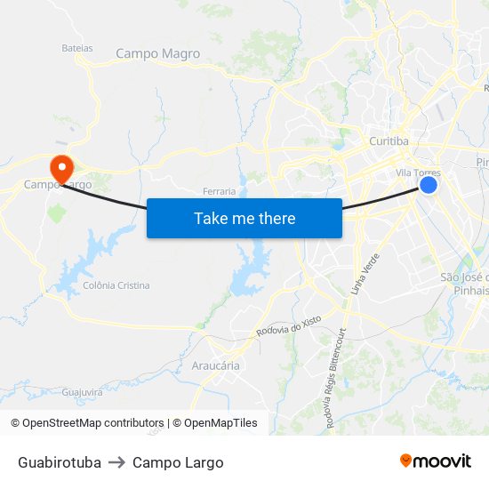 Guabirotuba to Campo Largo map