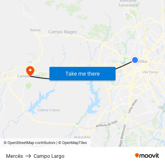 Mercês to Campo Largo map