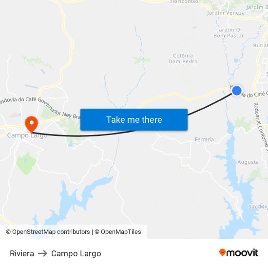 Riviera to Campo Largo map