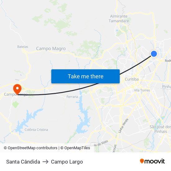 Santa Cândida to Campo Largo map