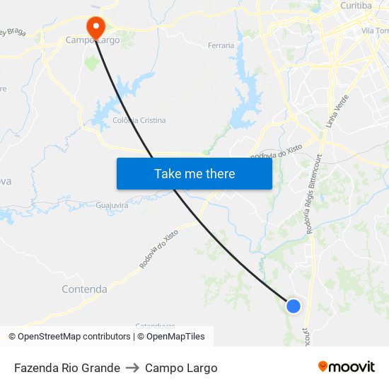 Fazenda Rio Grande to Campo Largo map