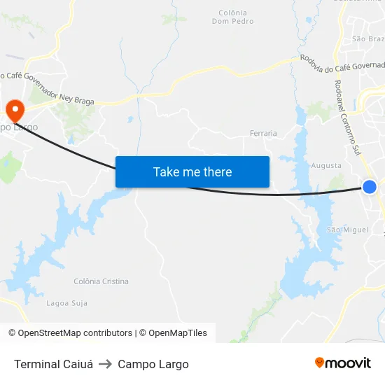 Terminal Caiuá to Campo Largo map