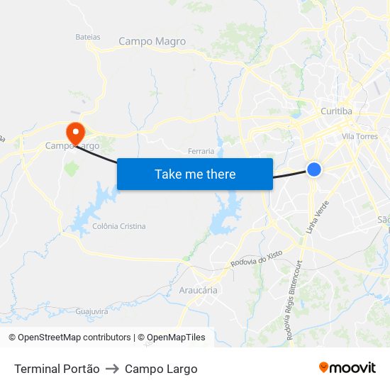 Terminal Portão to Campo Largo map