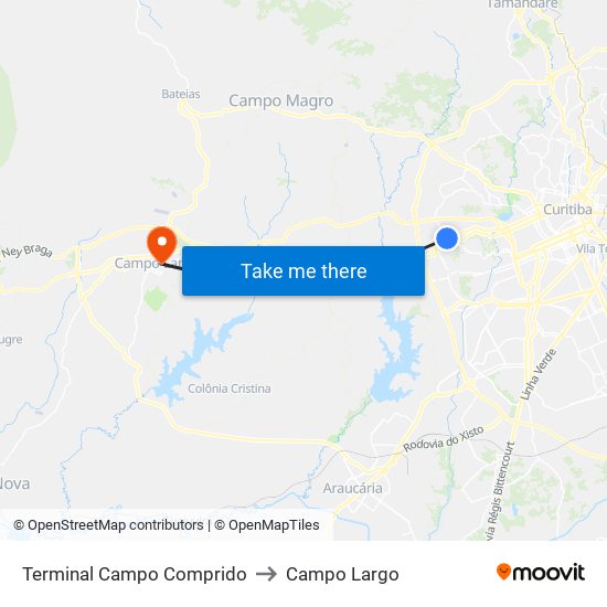 Terminal Campo Comprido to Campo Largo map