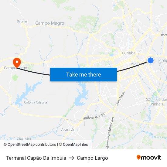 Terminal Capão Da Imbuia to Campo Largo map